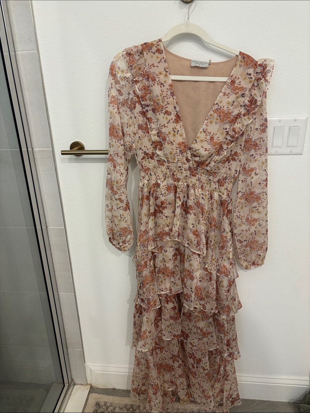 Dress Forum Floral Ruffle Tiered Maxi Dress - Cream and Rust